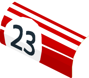 Sticker  2.0 x  3.8 with White Stripes and Black "23" in White Circle on Red Background Left (Formed)