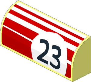Brick  1 x  4 x  1.333 with White Stripes and Black "23" in White Circle on Red Background Right Sticker