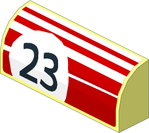 Brick  1 x  4 x  1.333 with White Stripes and Black "23" in White Circle on Red Background Left Sticker