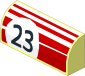 Brick  1 x  4 x  1.333 with White Stripes and Black "23" in White Circle on Red Background Left Sticker