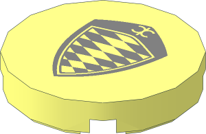 Tile  2 x  2 Round with Round Underside Stud with Silver Koenigsegg Logo Pattern