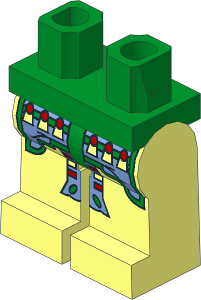 Minifig Hips and Legs with Medium Blue and Green Maxtlatl Pattern