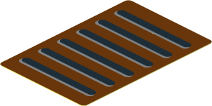 Sticker  2.9 x  1.9 with Black and Metallic Silver Grille on Reddish Brown Background