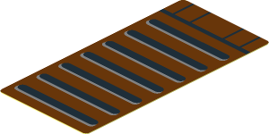 Sticker  3.8 x  1.8 with Black and Metallic Silver Grille and Black Lines on Reddish Brown Background
