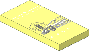 Tile  2 x  4 with White, Light Bluish Grey and Dark Bluish Grey Sadairs Spear Car and Koenigsegg Logo Pattern