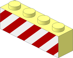 Brick  1 x  4 with Red Diagonal Stripes and White Background Pattern
