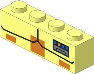 Brick  1 x  4 with Black Angled Lines, Orange Squares and SW Rank Plaque Pattern