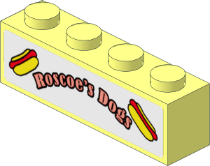 Brick  1 x  4 with Roscoe's Dogs Logo on White Background Sticker