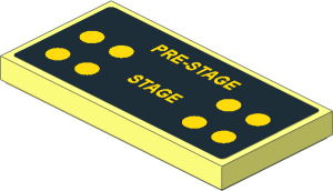 Tile  2 x  4 with Four Yellow discs, White "PRE-STAGE" and "STAGE" on Black Background Sticker