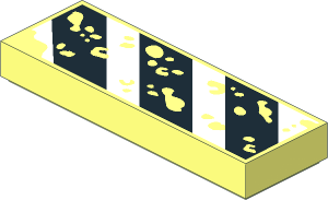 Tile  1 x  3 with Black and White Danger Stripes and Worn Spots Pattern