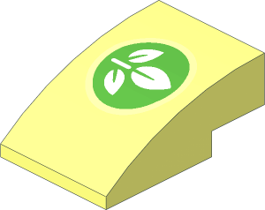 Slope Brick Curved  3 x  2 with Plant with  3 Leaves on Bright Green Cirle and Yellowish Green Border Pattern