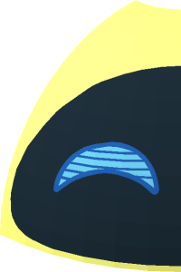 ~Brick  4 x  4 x  2.667 Corner Round with Dome Top with Medium Azure Eyes with Blue Lines on Black Oval Pattern - Half