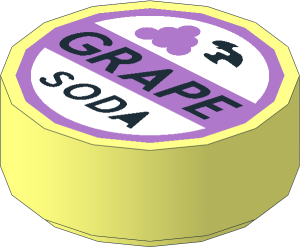 Tile  1 x  1 Round with "GRAPE SODA" Medium Lavender and White Bottle Cap Pattern
