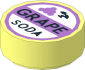 Tile  1 x  1 Round with "GRAPE SODA" Medium Lavender and White Bottle Cap Pattern