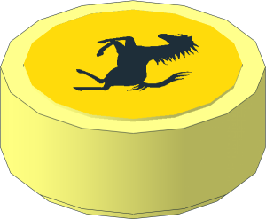 Tile  1 x  1 Round with Groove  with Black Ferrari Horse Logo on Yellow Background Sticker