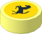 Tile  1 x  1 Round with Groove  with Black Ferrari Horse Logo on Yellow Background Sticker
