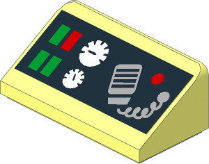 Slope Brick 31  1 x  2 x  0.667 with Green and Red Buttons, 2 Gauges and Intercom Handset Sticker