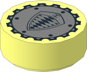 Tile  1 x  1 Round with Black Koenigsegg Logo and Dots on Silver Gear Pattern