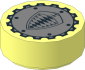 Tile  1 x  1 Round with Black Koenigsegg Logo and Dots on Silver Gear Pattern