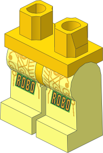 Minifig Hips and Legs with Roboforce Logo, Metallic Gold Circuitry and Yellow Hips Pattern