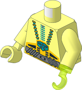 Minifig Torso with Arms, Right Hand and Left Hook Hand with Aquaraiders Yellow Belt and Dark Turquoise Hoses Pattern