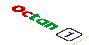 Sticker  0.7 x  2.9 with "Octan" and "1" in Black Square