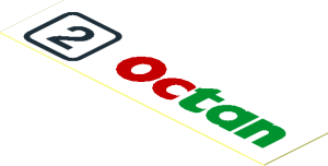Sticker  0.7 x  2.9 with "Octan" and "2" in Black Square