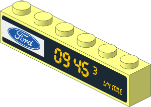 Brick  1 x  6 with Ford Logo and Yellow "09 45" on Black Background Sticker