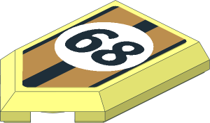 Tile  3 x  2 with Angled End with Black "68" in White Disc and Gold Stripes Sticker