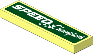 Tile  1 x  4 with White Italic "Speed Champions" and Chequered Flag on Green Background Sticker
