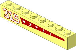 Brick  1 x  8 with "315" and Red Stripe with Stars - Right Sticker