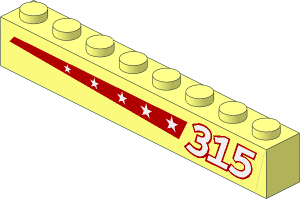 Brick  1 x  8 with "315" and Red Stripe with Stars - Left Sticker