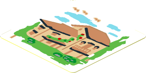 Sticker  1.8 x  1.8 with Italian Villa, Garden, Birds and Clouds