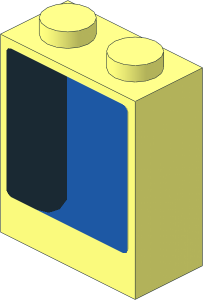 Brick  1 x  2 x  2 without Understud with  Black Trapezoid on Blue Background Left Sticker