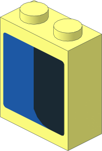 Brick  1 x  2 x  2 without Understud with  Black Trapezoid on Blue Background Right Sticker