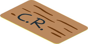 Sticker  1.0 x  1.8 with "C.R." and Wood Grain Background
