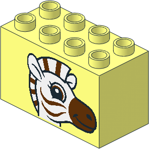 Duplo Brick  2 x  4 x  2 with Zebra Head Pattern