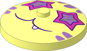 Dish  4 x  4 Inverted with Dark Pink Star Shaped Eyes, Medium Lavender Stripes and Dark Purple Closed Mouth with Tooth Pattern