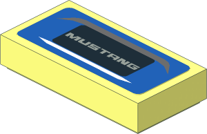 Tile  1 x  2 with Grey "MUSTANG" Text in Black Rectangle on Blue Background Sticker