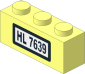 Brick  1 x  3 with Black "HL 7639" and Border Sticker