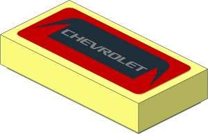 Tile  1 x  2 with Silver "Chevrolet" in Black Frame on Red Background Sticker