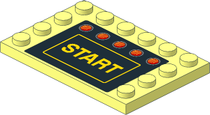 Plate  4 x  6 with 12 Studs on Three Edges with Yellow "Start" and 5 Orange Lights on Black Background Sticker