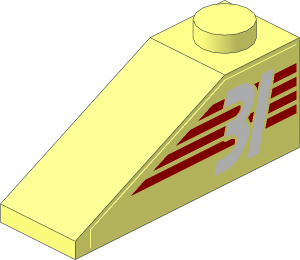 Slope Brick 33  3 x  1 with White "31" on Red Stripes Left Sticker