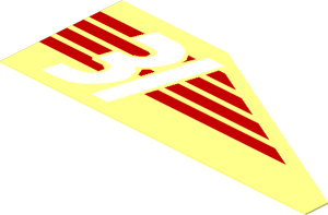 Sticker  1.1 x  2.8 Trapezoidal with White "31" on Red Stripes Right