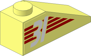 Slope Brick 33  3 x  1 with White "31" on Red Stripes Left Sticker