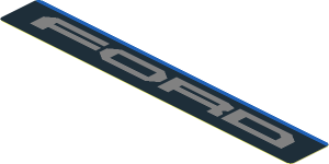 Sticker  0.8 x  5.8 with Metallic Silver "FORD" in Black Stripe on Blue Background
