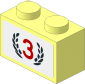 Brick  1 x  2 with Red Number "3" and Black Laurel Wreath Sticker