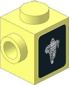 Brick  1 x  1 with Stud on 1 Side with White Michelin Running Man on Black Background Sticker