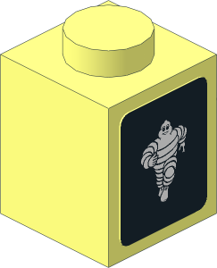 Brick  1 x  1 with Stud on 1 Side with White Michelin Running Man on Black Background Sticker