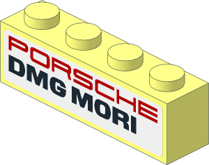 Brick  1 x  4 with Red "PORSCHE" and Black "DMG MORI" on White Background Left and Right Sticker
